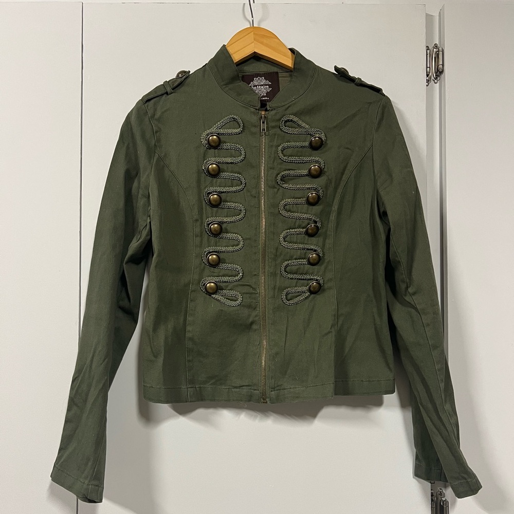 Solitaire Olive Utility Jacket With Button Accents - image 2